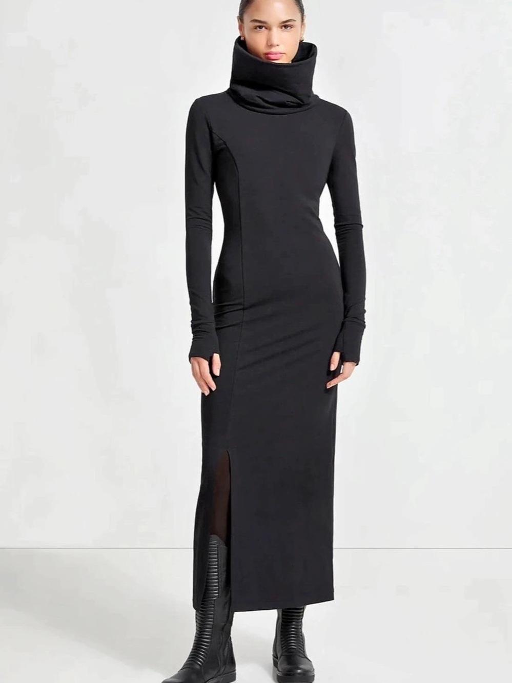 NWT Marcella NYC Lisa Sweatshirt Dress Black Maxi